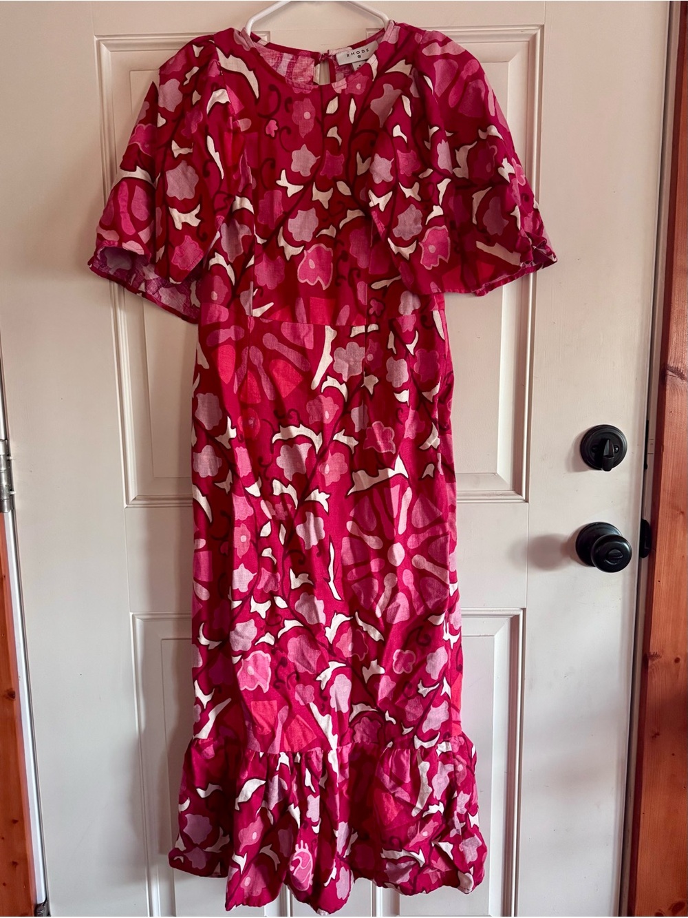RHODE x Target collab zinnia print Bell-sleeve Pink red Floral Ruffle Midi Dress